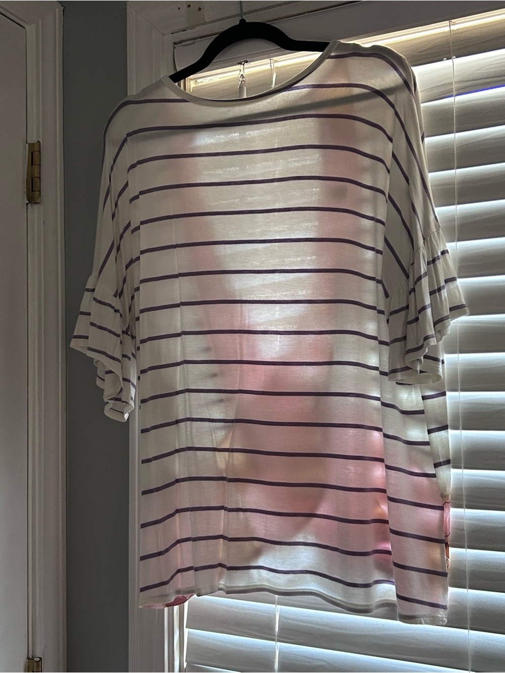 Striped Boatneck Short-Sleeve Top in White and Purple